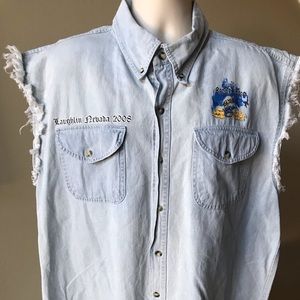 BIKER Design Sleeveless Denim Button Front Shirt